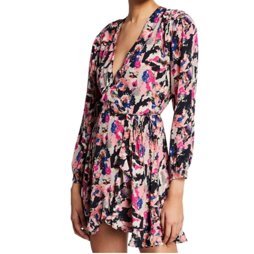IRO Floral Bloomy Wrap Dress Size 36 Dark Abstract Floral Print Long Sleeves